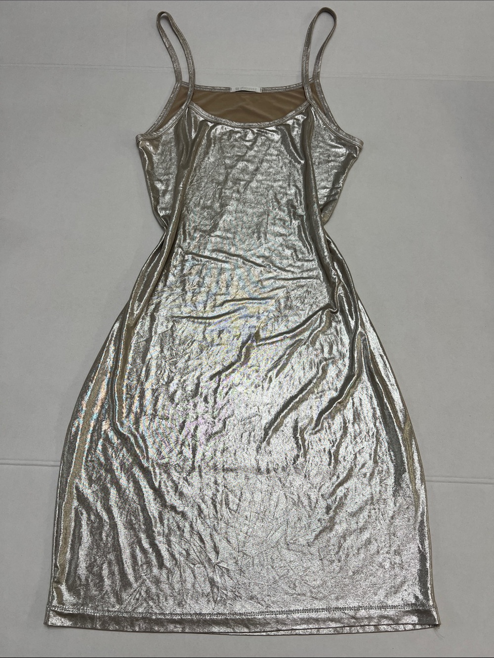 Y2K FRANQUETTE SHINY METALLIC BODYCON SILVER MINI PARTY DRESS BADDIE SIZE SMALL